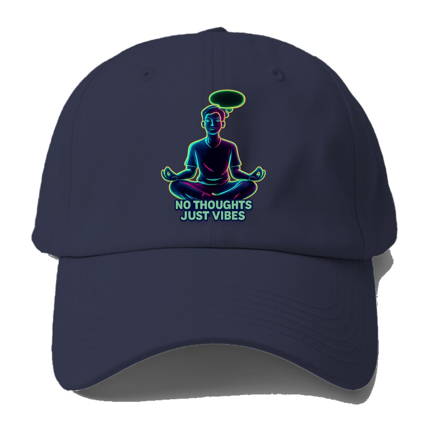 Peaceful floating figure with empty thought bubble - "no thoughts just vibes" zen - Baseball Cap - Twilight Navy(Blue)