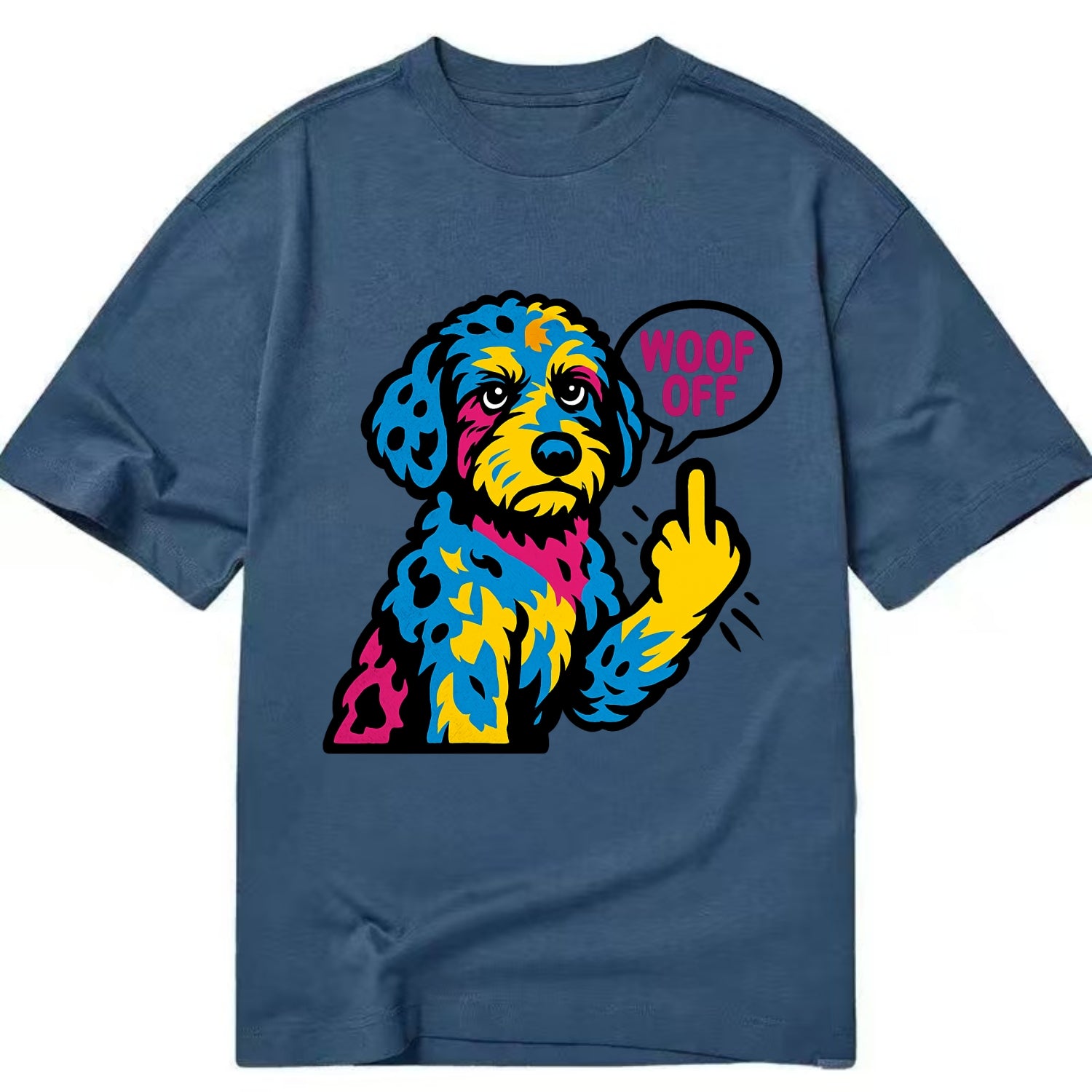 Aussiedoodle with merle patches and curly coat, playful smart paw raised - Classic T-shirt - Twilight Navy(Blue)