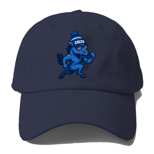 Indianapolis Colt Horse wearing Colts blue and white beanie with pom pom and - Baseball Cap - Twilight Navy(Blue)