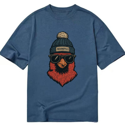 Indiana Cardinal wearing Indianapolis beanie with pom pom and wayfarer sunglasses - Classic T-shirt - Twilight Navy(Blue)