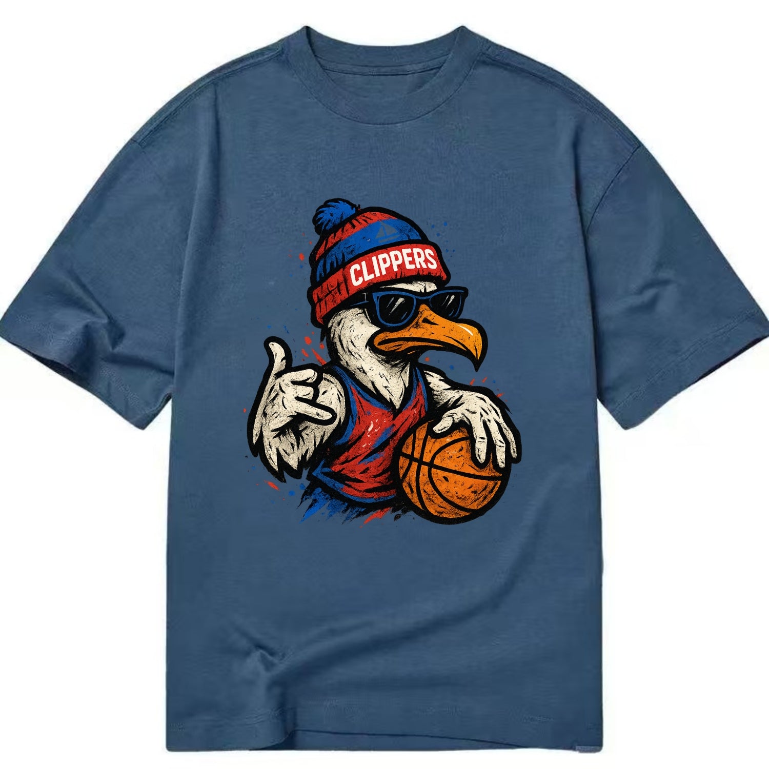 LA Seagull wearing Clippers red white and blue beanie with ship patch and - Classic T-shirt - Twilight Navy(Blue)
