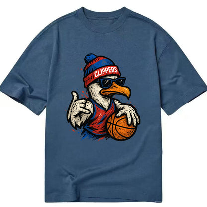 LA Seagull wearing Clippers red white and blue beanie with ship patch and - Classic T-shirt - Twilight Navy(Blue)