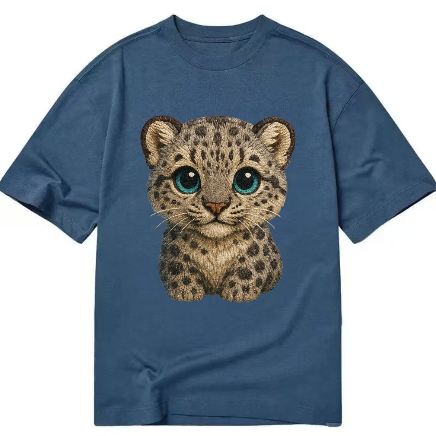Baby Snow Leopard Cub - gray spotted, thick fur, blue-green eyes, front-facing, - Classic T-shirt - Twilight Navy(Blue)