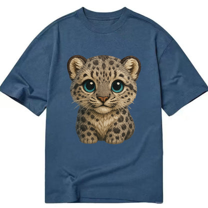 Baby Snow Leopard Cub - gray spotted, thick fur, blue-green eyes, front-facing, - Classic T-shirt - Twilight Navy(Blue)