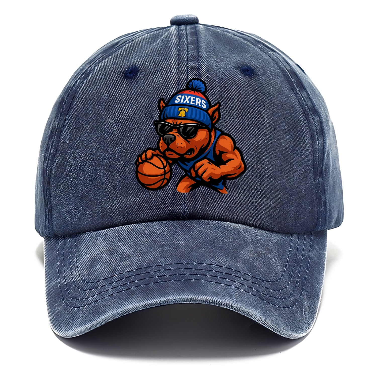 Philly Pitbull wearing Sixers beanie with Liberty Bell and wayfarer sunglasses - Classic Cap - Twilight Navy(Blue)