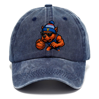 Philly Pitbull wearing Sixers beanie with Liberty Bell and wayfarer sunglasses - Classic Cap - Twilight Navy(Blue)