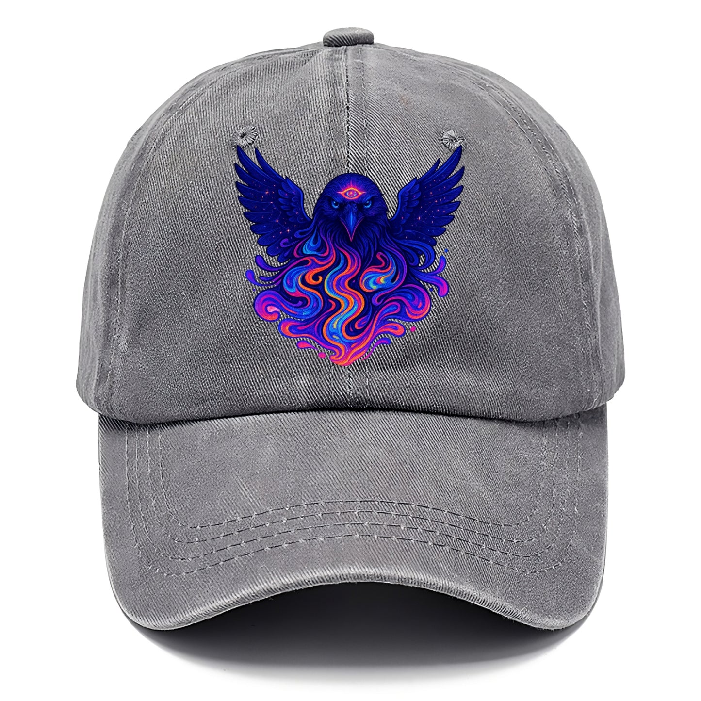 Mysterious raven with feathers showing future visions in neon colors, wings spread - Classic Cap - Urban Haze(Grey)