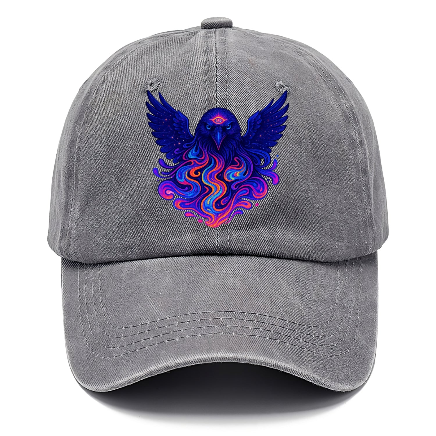 Mysterious raven with feathers showing future visions in neon colors, wings spread - Classic Cap - Urban Haze(Grey)