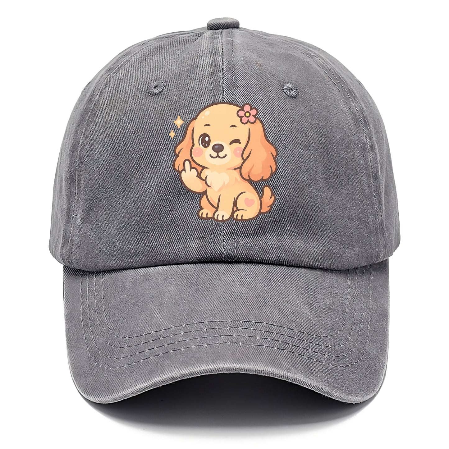 Cocker Spaniel with long wavy ears, gentle face, paw flipping off - Classic Cap - Urban Haze(Grey)