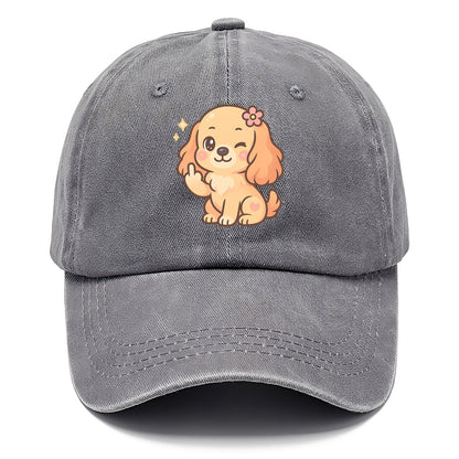 Cocker Spaniel with long wavy ears, gentle face, paw flipping off - Classic Cap - Urban Haze(Grey)