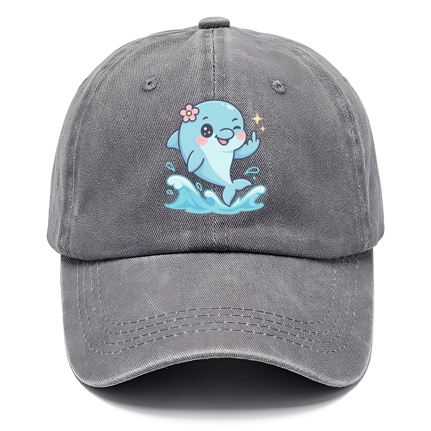smiling dolphin jumping through ocean waves, one fin up with attitude - Classic Cap - Urban Haze(Grey)