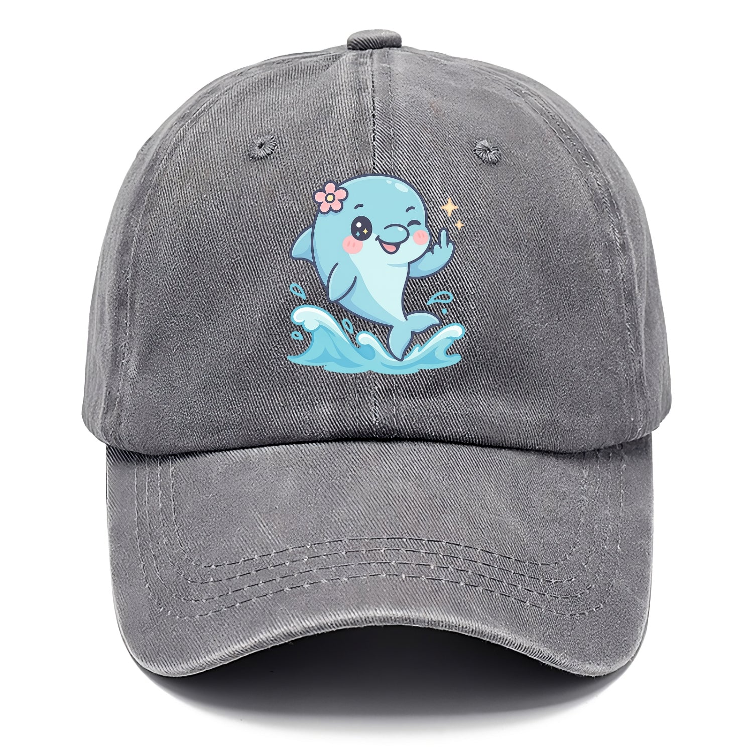 smiling dolphin jumping through ocean waves, one fin up with attitude - Classic Cap - Urban Haze(Grey)