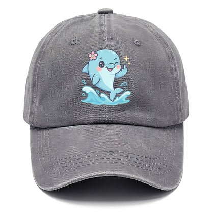 smiling dolphin jumping through ocean waves, one fin up with attitude - Classic Cap - Urban Haze(Grey)