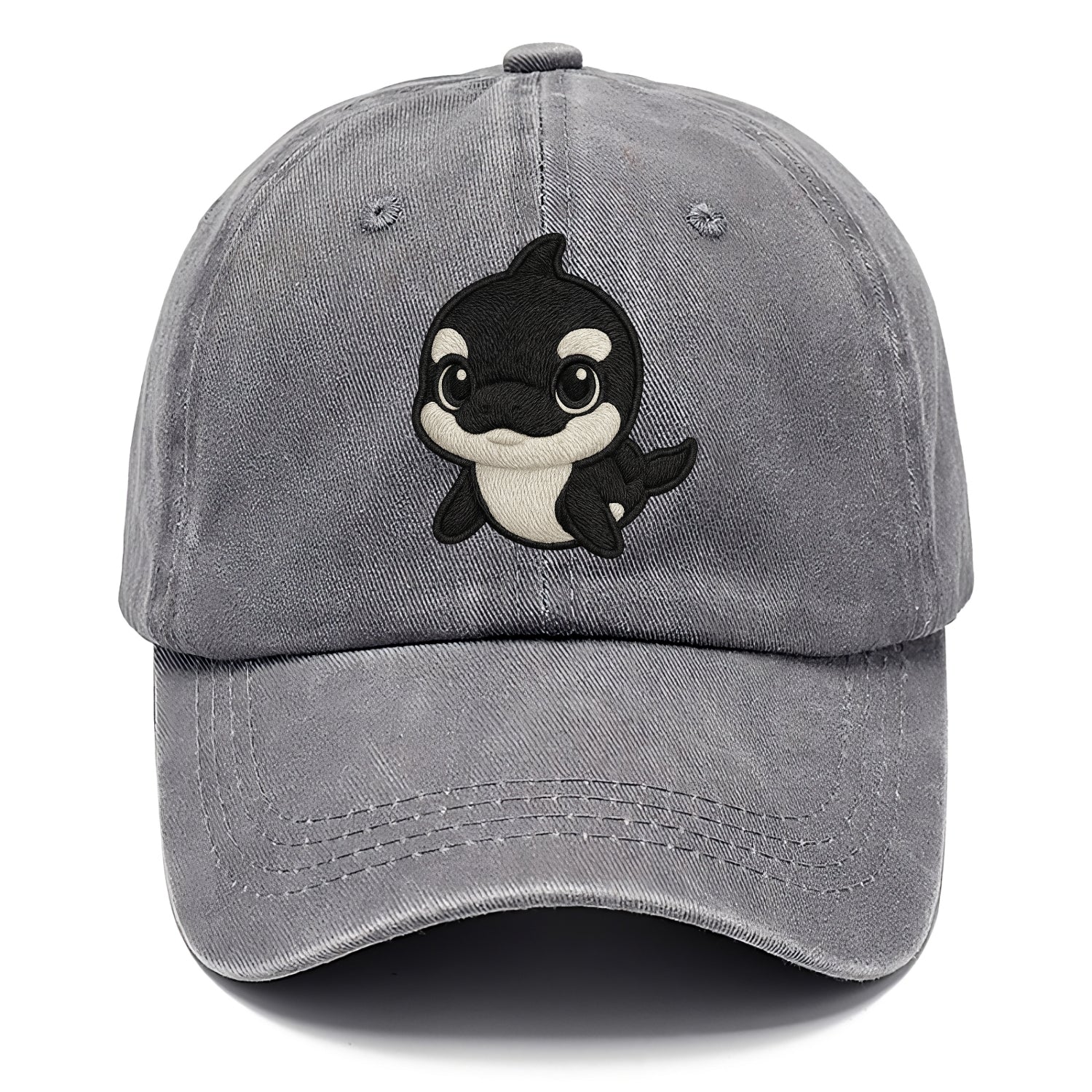 Baby Orca - black and white pattern, white eye patch, front-facing, curious and - Classic Cap - Urban Haze(Grey)