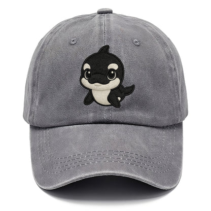 Baby Orca - black and white pattern, white eye patch, front-facing, curious and - Classic Cap - Urban Haze(Grey)