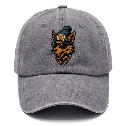 South Dakota Coyote wearing Sioux Falls beanie with pom pom and wayfarer sunglasses - Classic Cap - Urban Haze(Grey)