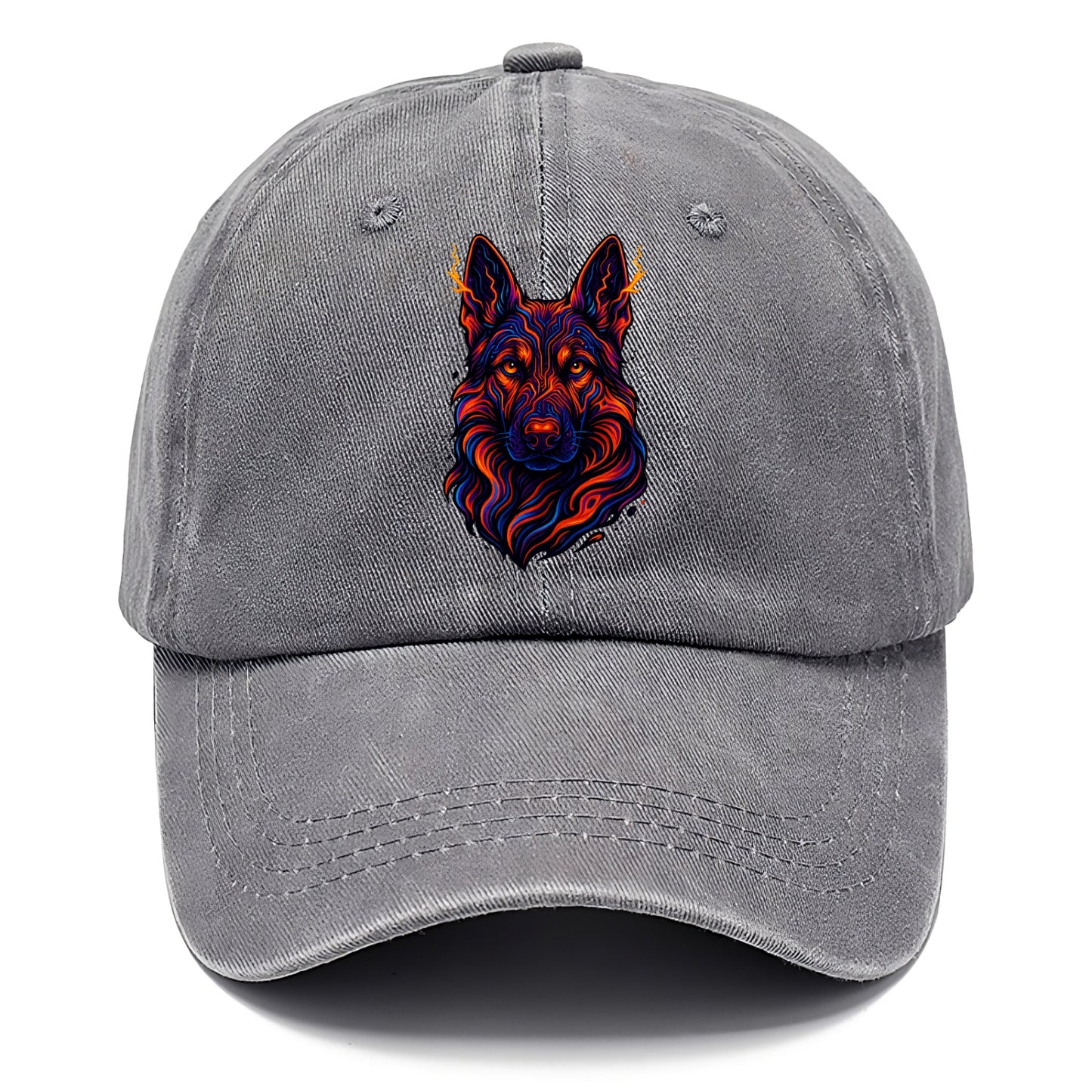 Alert German Shepherd with cyber circuit patterns in the fur, neon orange and black - Classic Cap - Urban Haze(Grey)