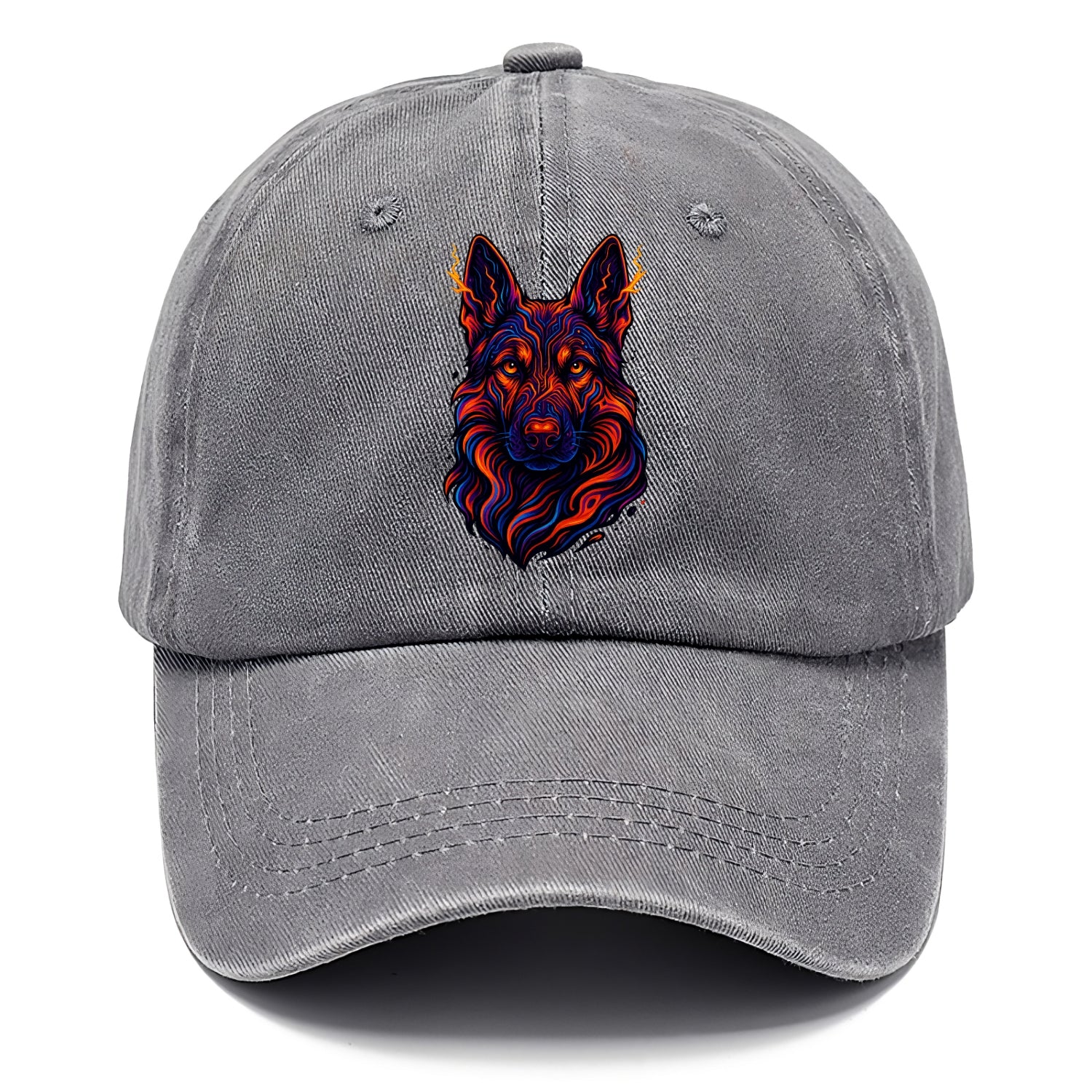 Alert German Shepherd with cyber circuit patterns in the fur, neon orange and black - Classic Cap - Urban Haze(Grey)