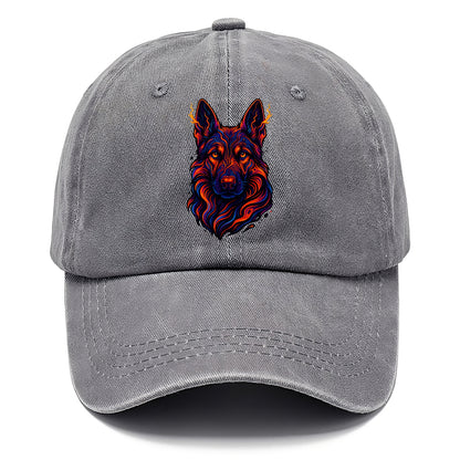 Alert German Shepherd with cyber circuit patterns in the fur, neon orange and black - Classic Cap - Urban Haze(Grey)