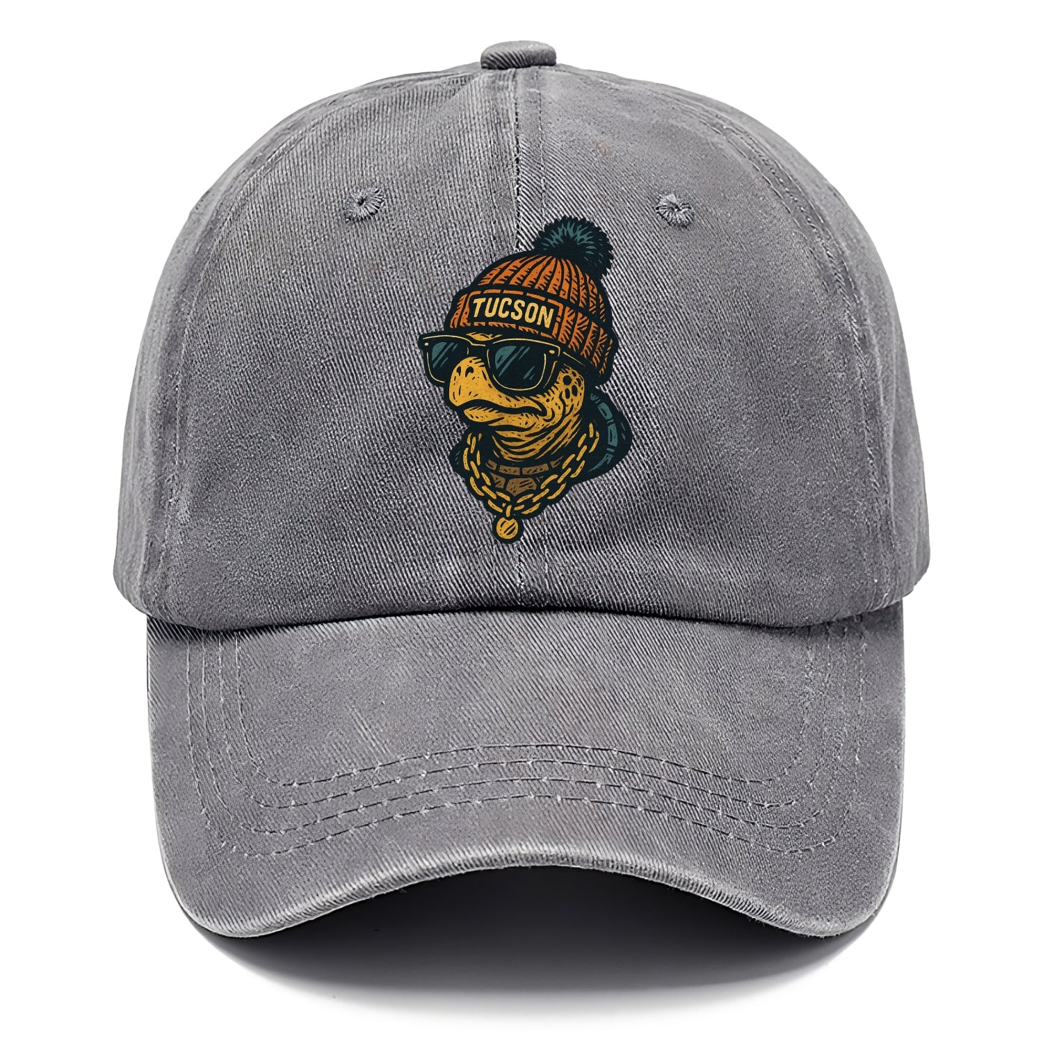 Tucson Desert Tortoise wearing Tucson beanie with pom pom and wayfarer sunglasses - Classic Cap - Urban Haze(Grey)