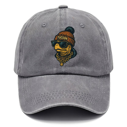 Tucson Desert Tortoise wearing Tucson beanie with pom pom and wayfarer sunglasses - Classic Cap - Urban Haze(Grey)
