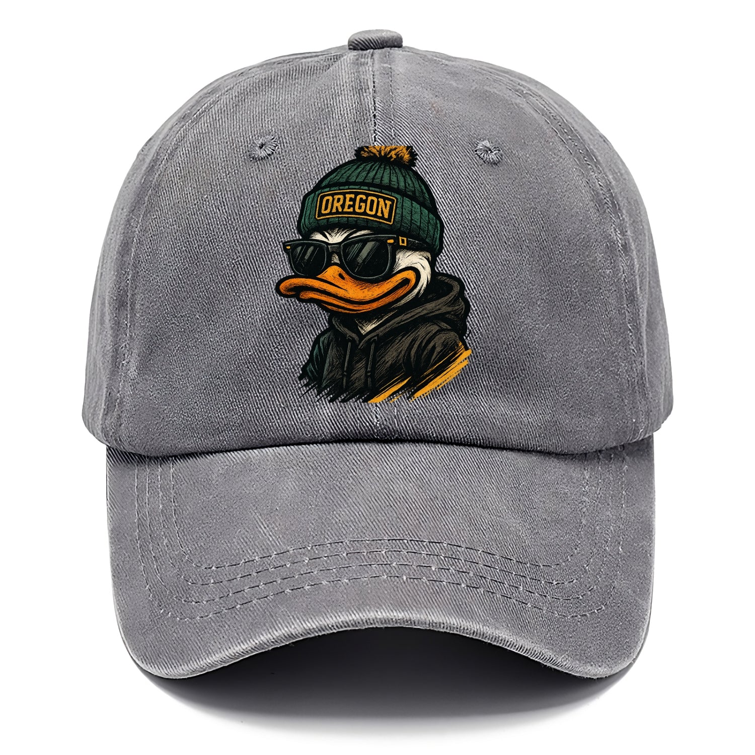Eugene Duck wearing Oregon beanie with O patch - Classic Cap - Urban Haze(Grey)