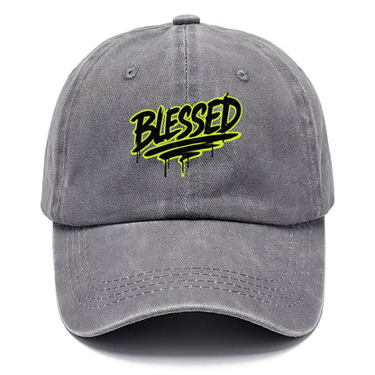 Bold typography design - "BLESSED" - recognizing good fortune, abundance - Classic Cap - Urban Haze(Grey)