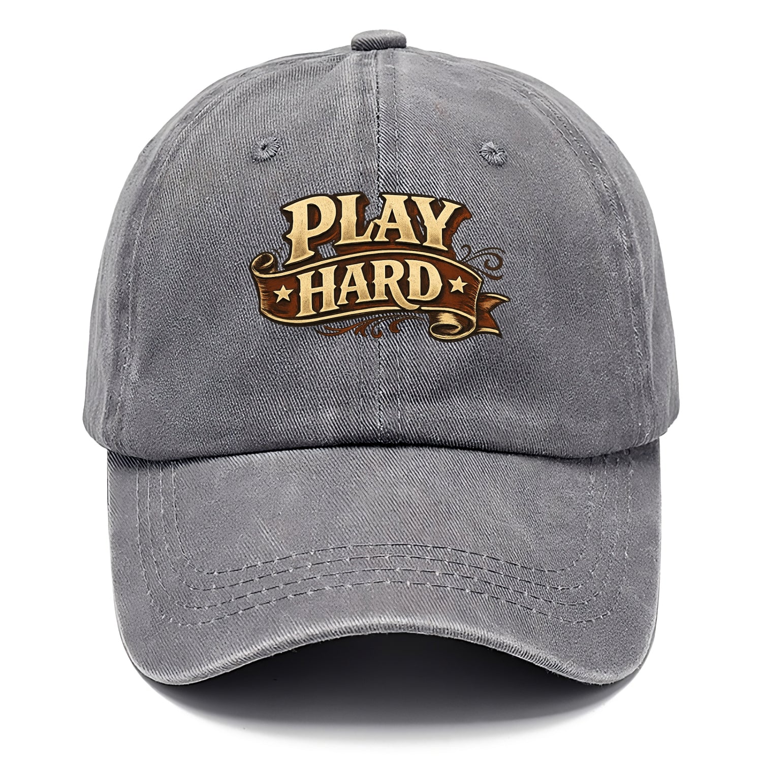 Bold typography design - "PLAY HARD" - giving your all, full effort - Classic Cap - Urban Haze(Grey)