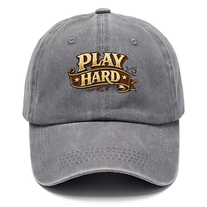 Bold typography design - "PLAY HARD" - giving your all, full effort - Classic Cap - Urban Haze(Grey)