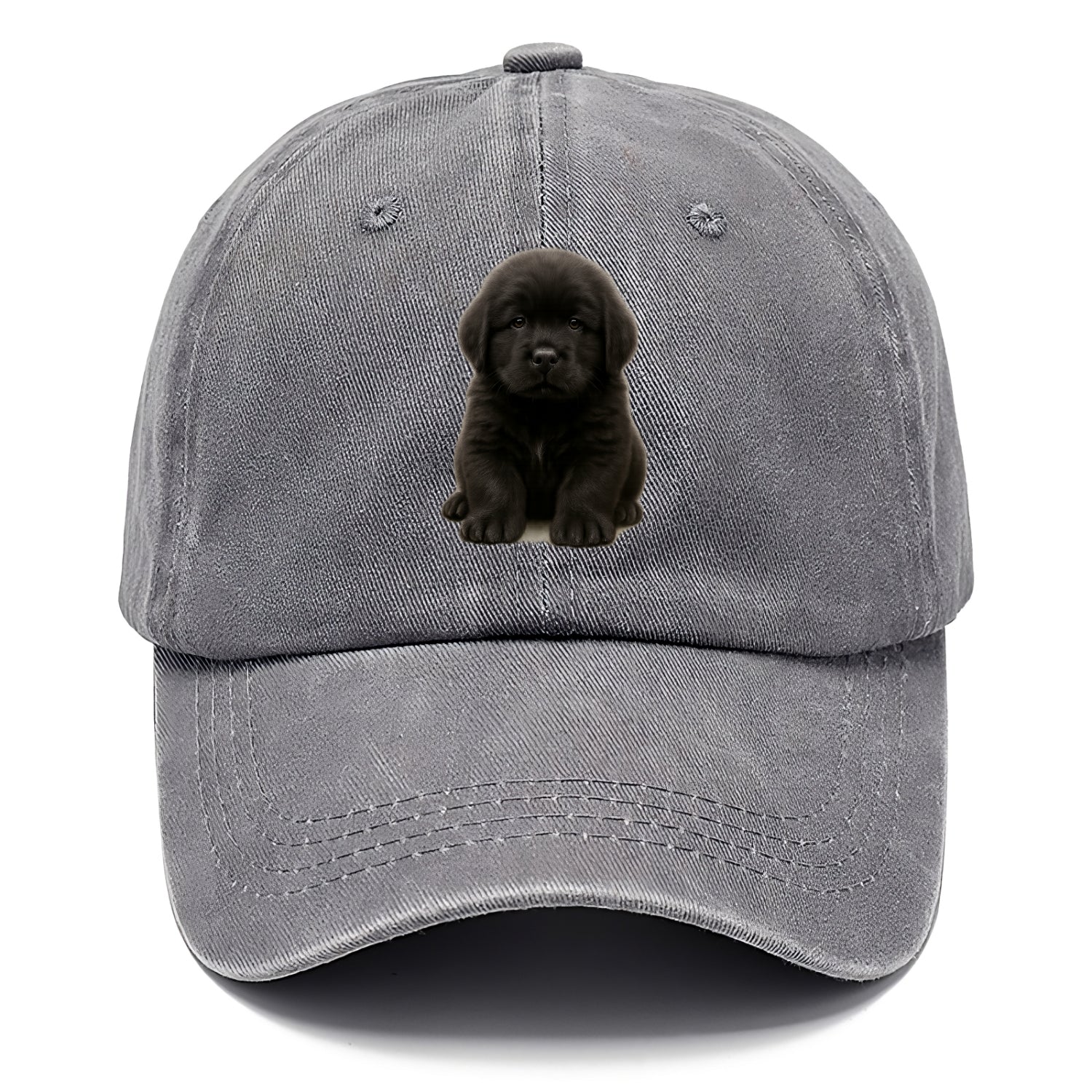 Baby Newfoundland Puppy - giant fluffy black, gentle eyes, webbed paws, front-facing, - Classic Cap - Urban Haze(Grey)