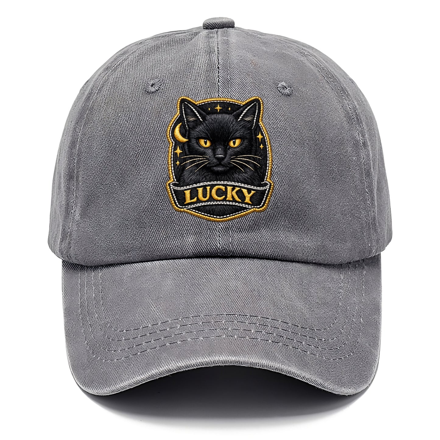 BLACK CAT LUCKY - sleek black cat with gold eyes in black , mysterious feline - Classic Cap - Urban Haze(Grey)