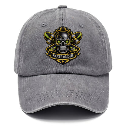 Embroidered patch design - SKATEBOARD SKULL - skull with skateboard in black and neon - Classic Cap - Urban Haze(Grey)