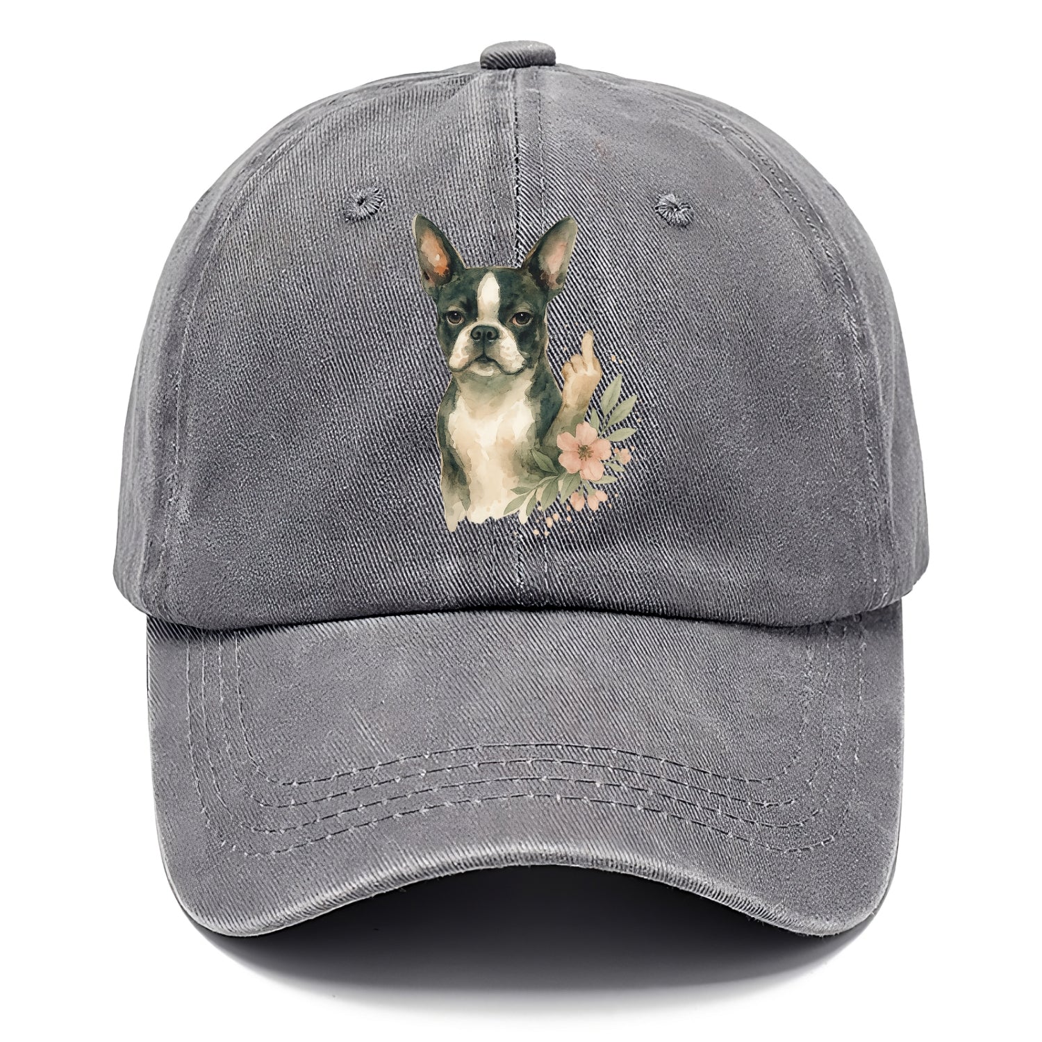 Boston Terrier with tuxedo markings, perky ears, paw up giving sass - Classic Cap - Urban Haze(Grey)