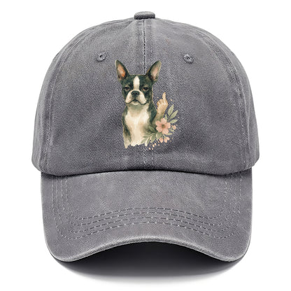 Boston Terrier with tuxedo markings, perky ears, paw up giving sass - Classic Cap - Urban Haze(Grey)