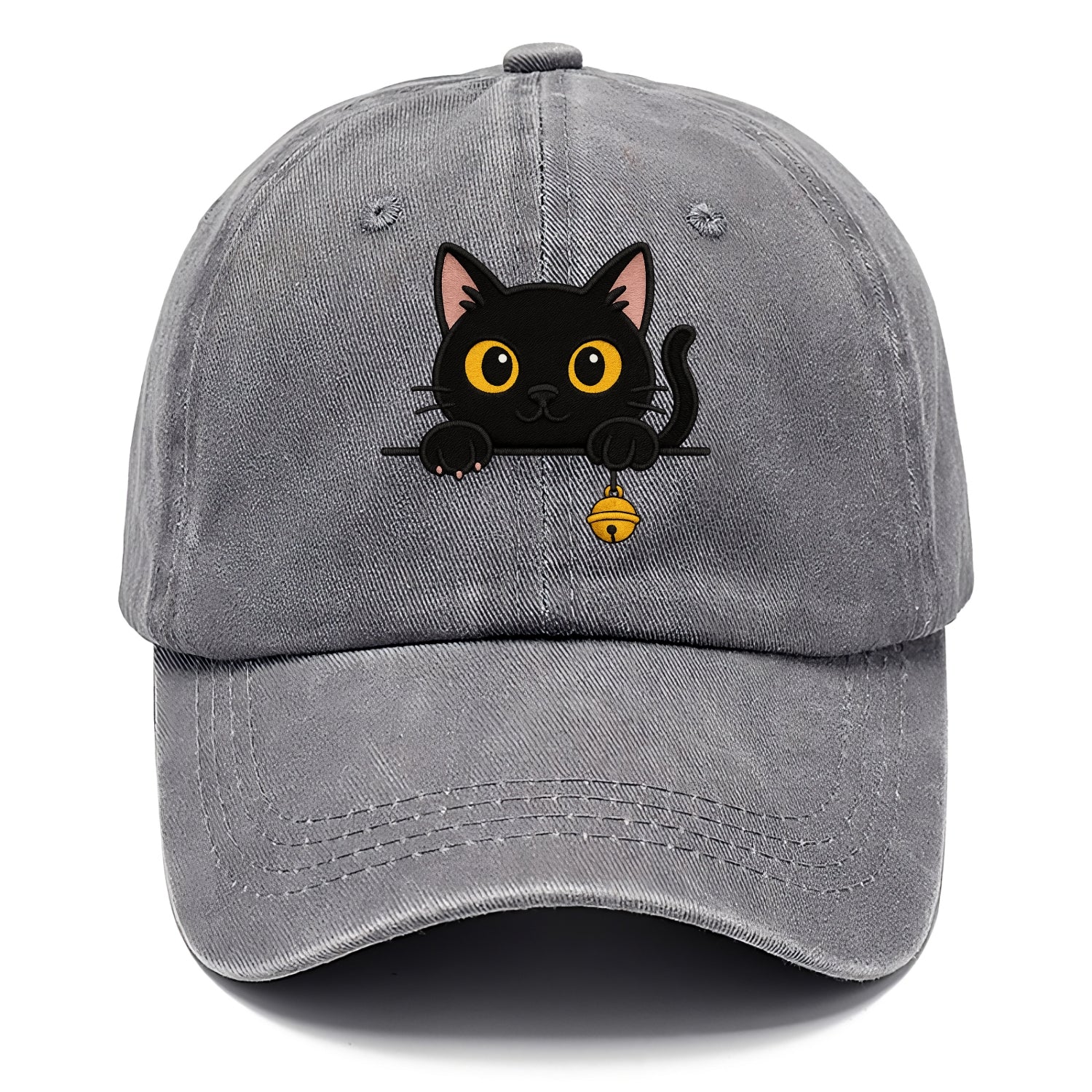 Midnight the black cat leaning sideways with chin resting on left paw. - Classic Cap - Urban Haze(Grey)