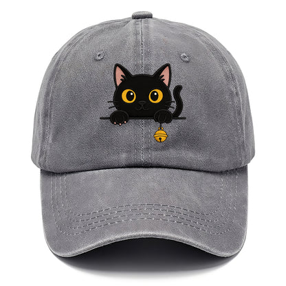 Midnight the black cat leaning sideways with chin resting on left paw. - Classic Cap - Urban Haze(Grey)