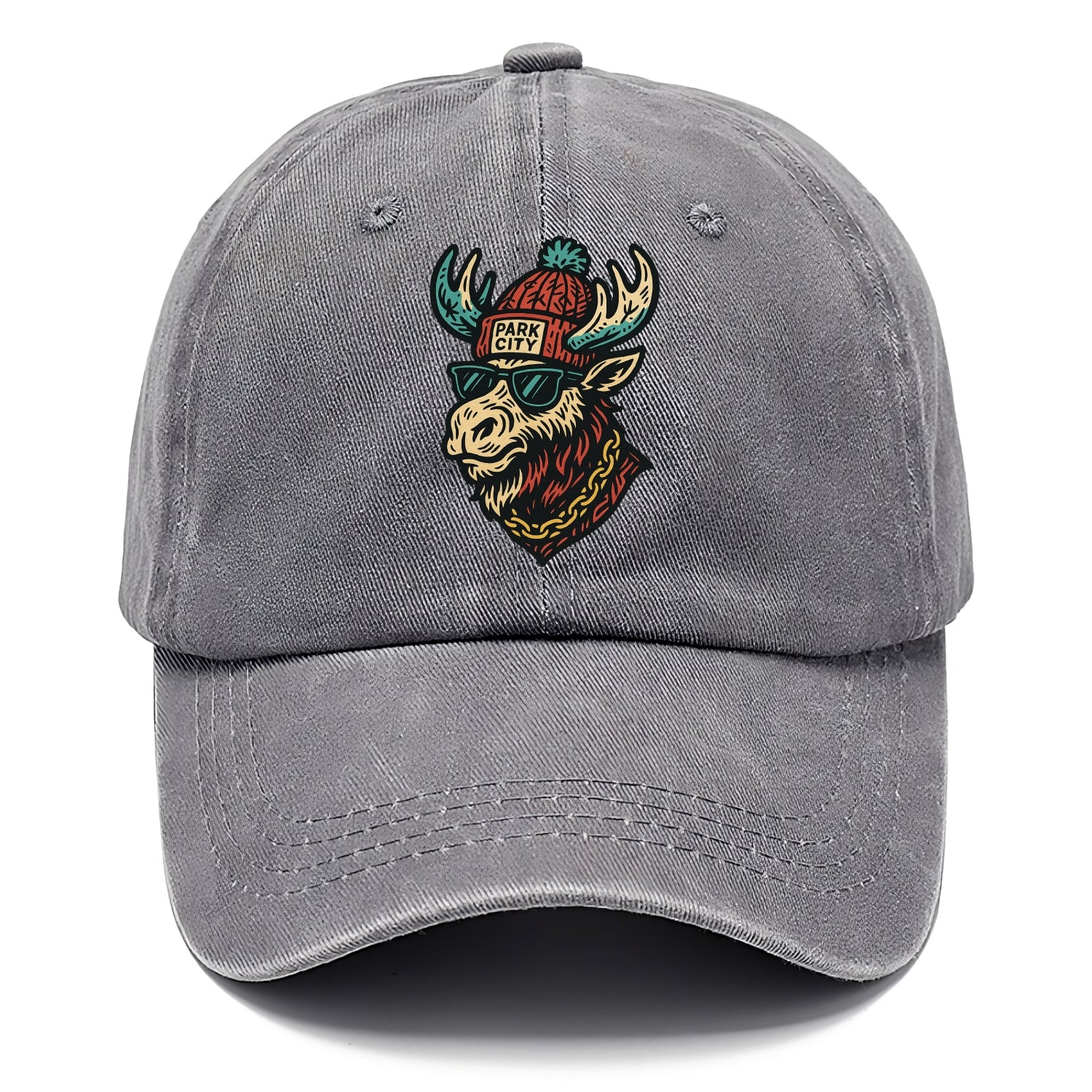 Park City Moose wearing Park City beanie with pom pom and wayfarer sunglasses - Classic Cap - Urban Haze(Grey)