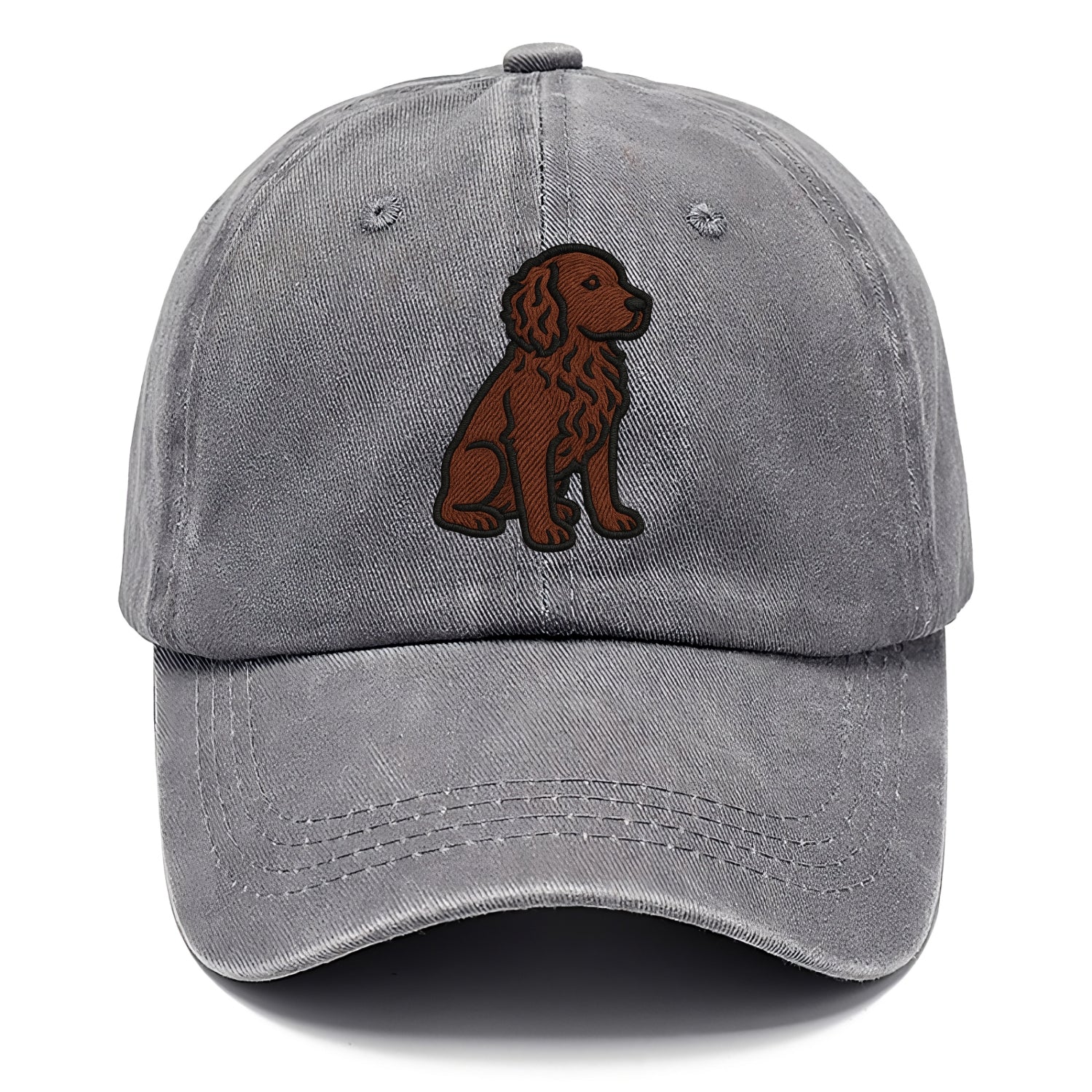 Boykin Spaniel - Rich chocolate brown wavy coat embroidered sitting pose - Classic Cap - Urban Haze(Grey)