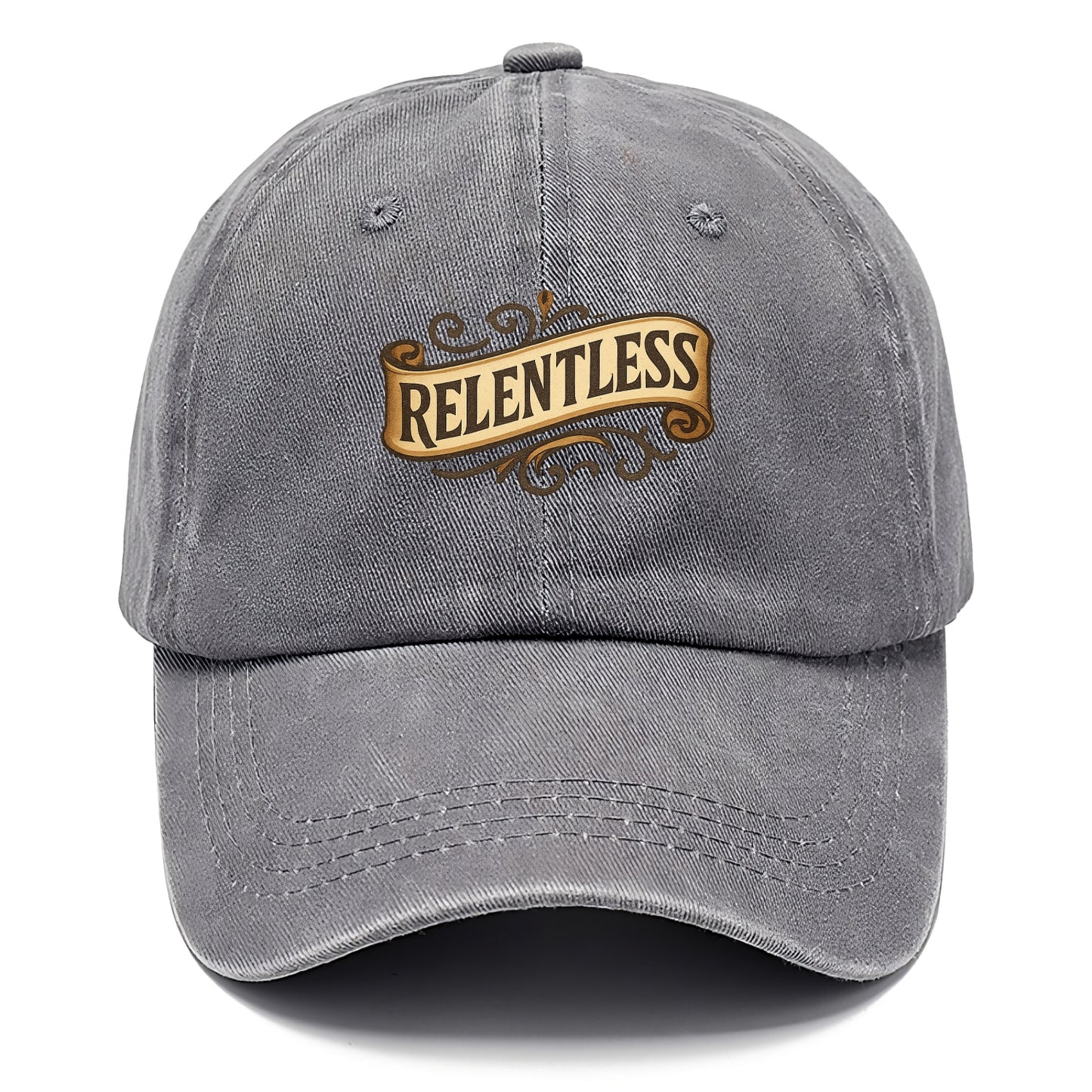 Bold typography design - "RELENTLESS" - never giving up, persistent pursuit - Classic Cap - Urban Haze(Grey)