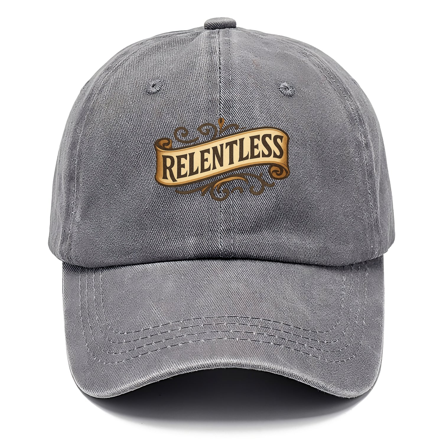 Bold typography design - "RELENTLESS" - never giving up, persistent pursuit - Classic Cap - Urban Haze(Grey)