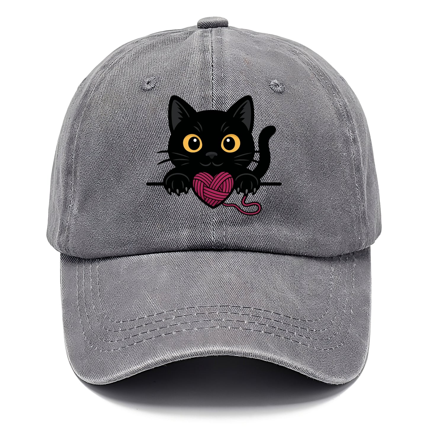 Midnight the black cat stretching tall with claws gently hooked over the edge. - Classic Cap - Urban Haze(Grey)
