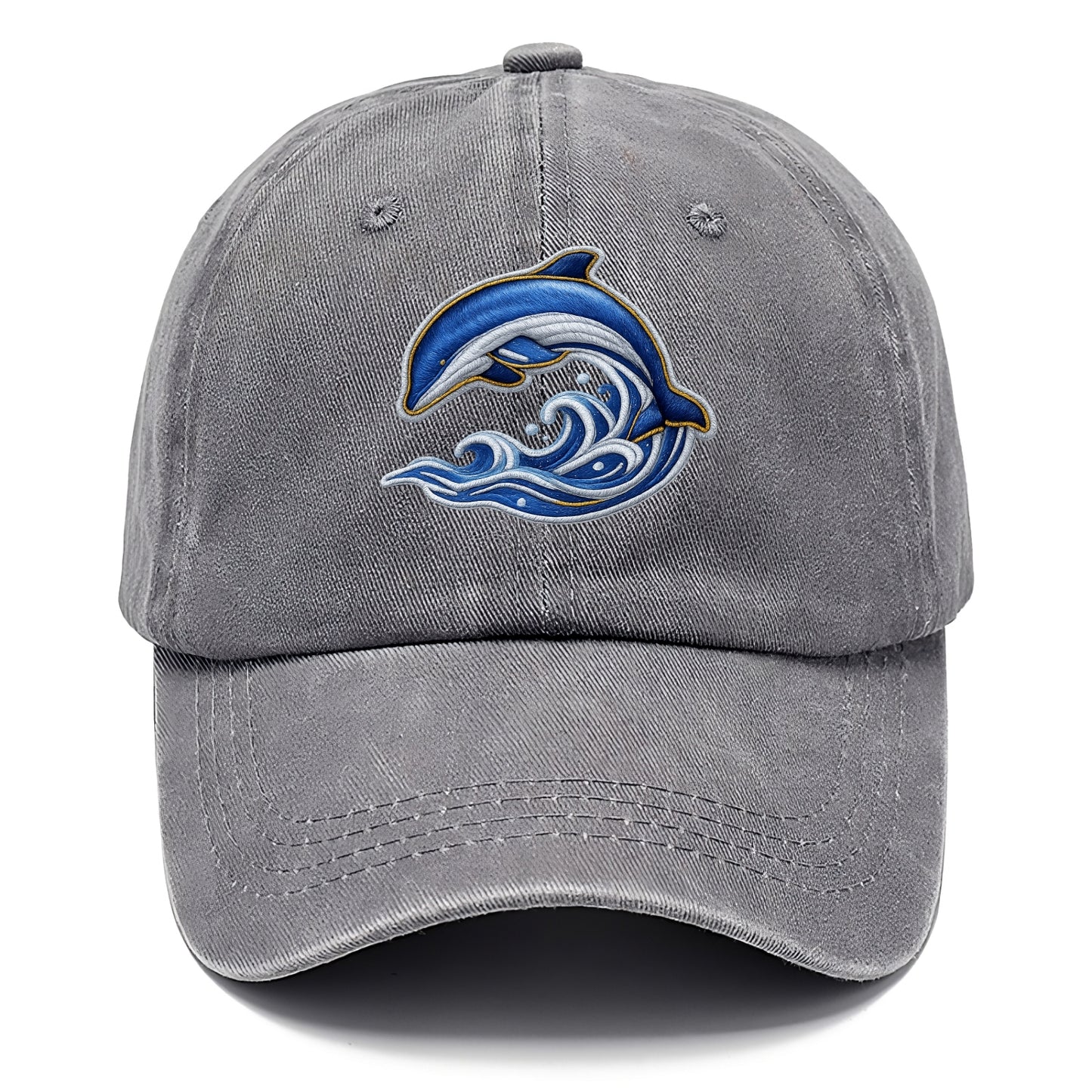 Embroidered patch design - SWIMMING DOLPHIN - diving dolphin with waves in blue and - Classic Cap - Urban Haze(Grey)