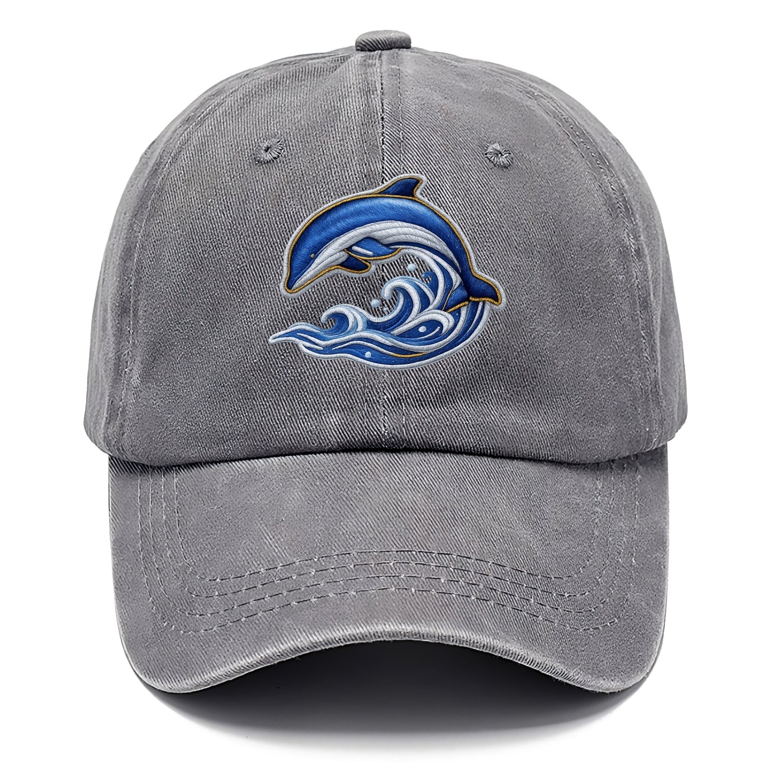 Embroidered patch design - SWIMMING DOLPHIN - diving dolphin with waves in blue and - Classic Cap - Urban Haze(Grey)