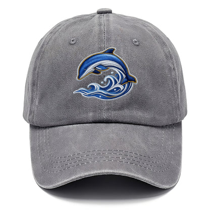 Embroidered patch design - SWIMMING DOLPHIN - diving dolphin with waves in blue and - Classic Cap - Urban Haze(Grey)