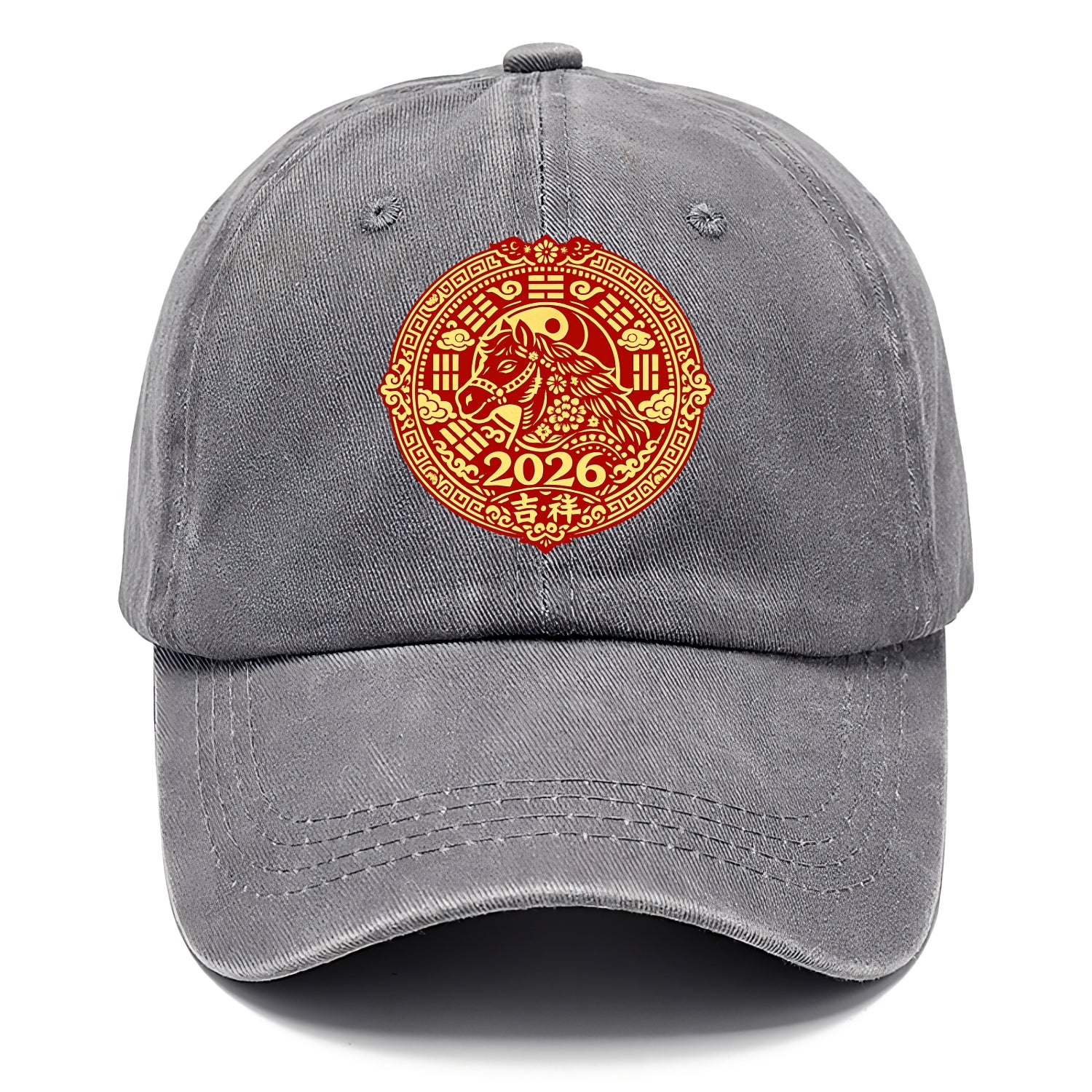 LUCKY HORSE MEDALLION | Circular medallion with horse profile | Intricate Chinese - Classic Cap - Urban Haze(Grey)