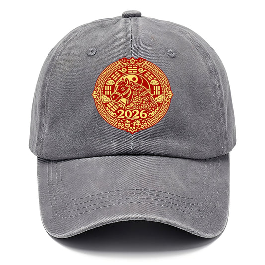 LUCKY HORSE MEDALLION | Circular medallion with horse profile | Intricate Chinese - Classic Cap - Urban Haze(Grey)