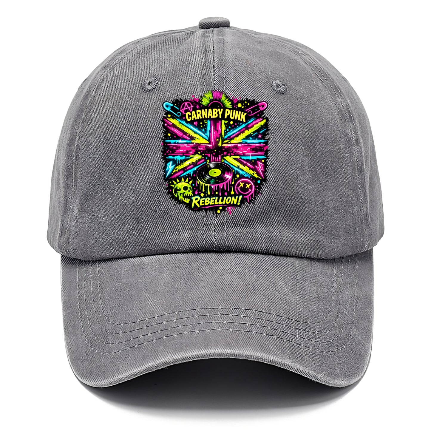 CARNABY PUNK | Swinging 60s meets 70s punk | Psychedelic Union Jack pattern | Bold - Classic Cap - Urban Haze(Grey)