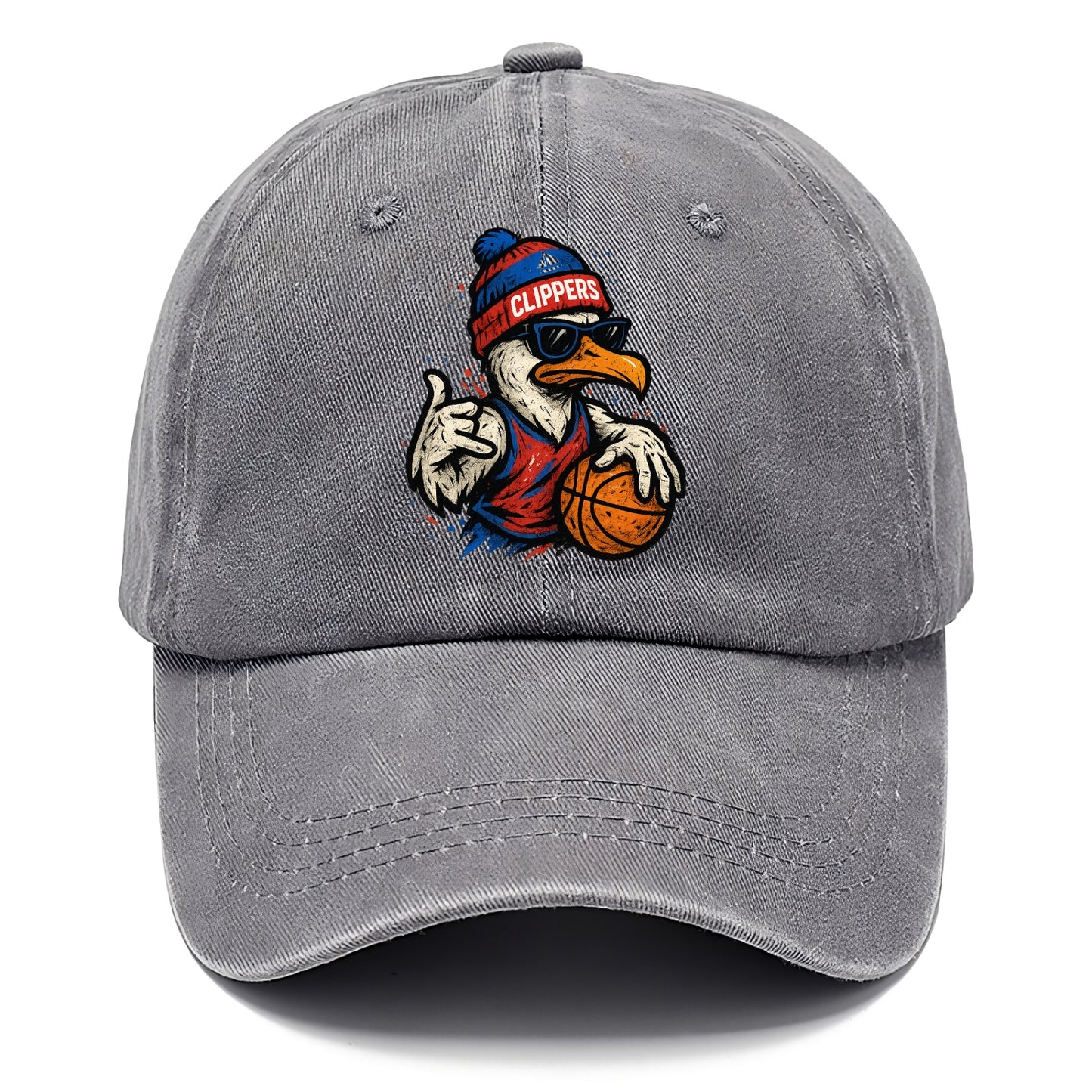 LA Seagull wearing Clippers red white and blue beanie with ship patch and wayfarer - Classic Cap - Urban Haze(Grey)