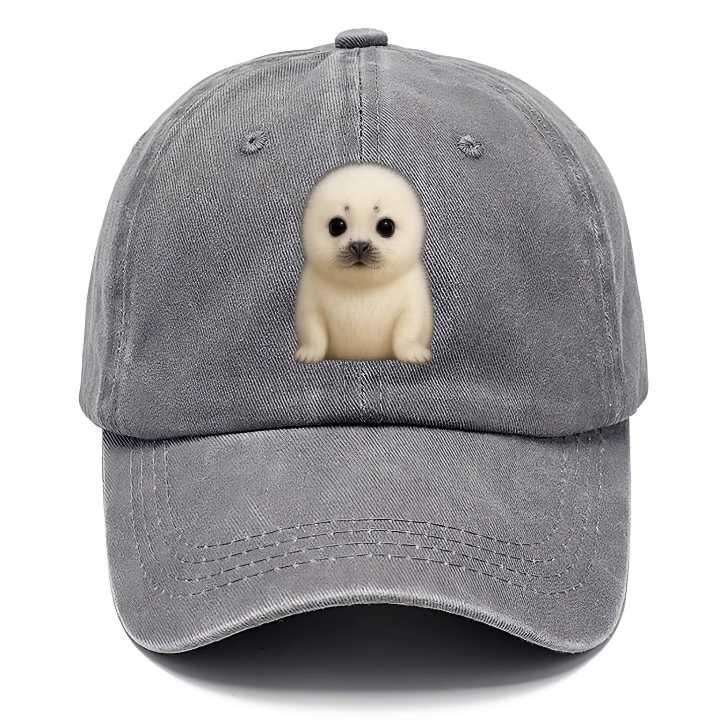 Baby Harp Seal - pure white fluffy fur, enormous dark eyes, front-facing, iconic cute - Classic Cap - Urban Haze(Grey)