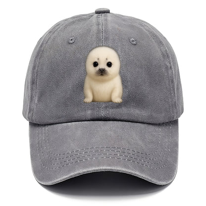 Baby Harp Seal - pure white fluffy fur, enormous dark eyes, front-facing, iconic cute - Classic Cap - Urban Haze(Grey)